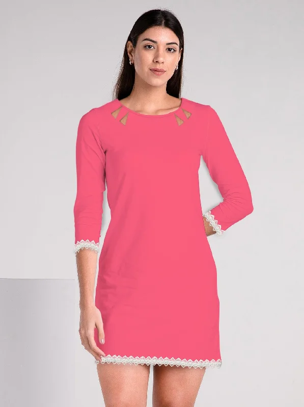 Solid Knit 3/4 Sleeve Crew Neck Embellished Dress