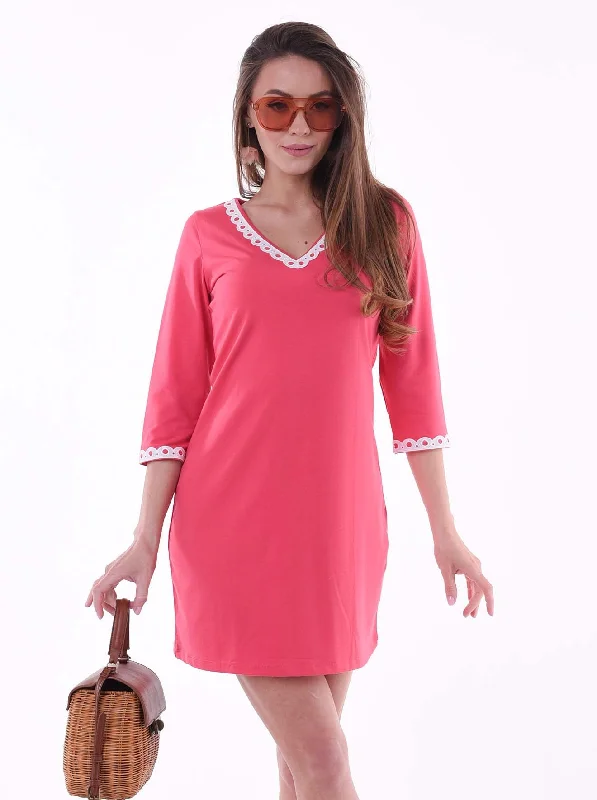 Solid Knit 3/4 Sleeve V-Neck Embellished Dress