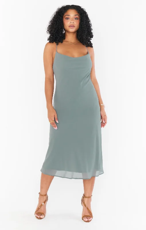 Verona Cowl Dress ~ Deep Sage Chiffon