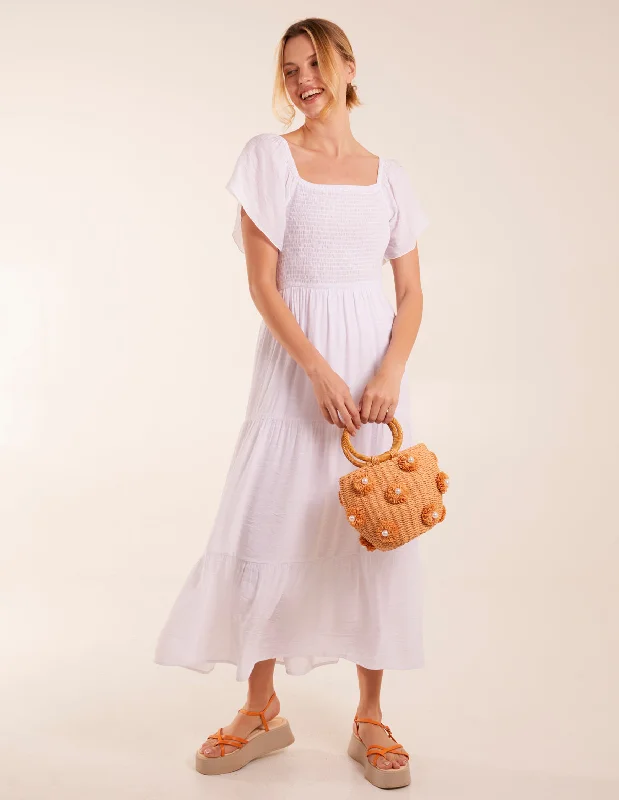 Milkmaid Square Neck Flutter Sleeve Dress