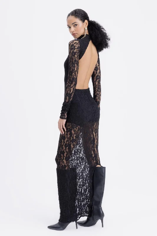 Black Backless Slim Fit Maxi Lace Dress