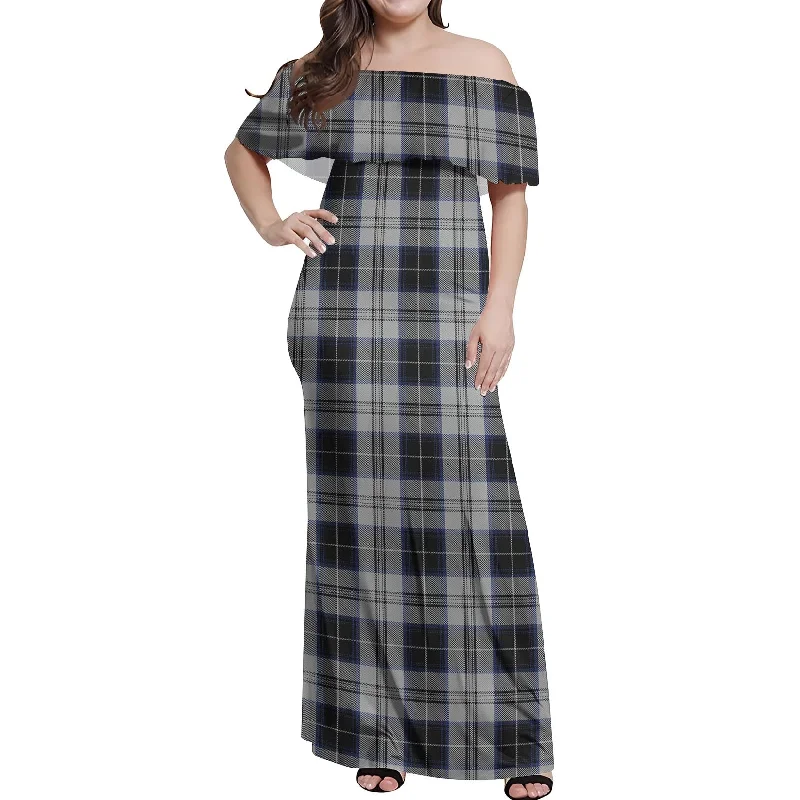 Menzies Black Dress Tartan Off Shoulder Long Dress