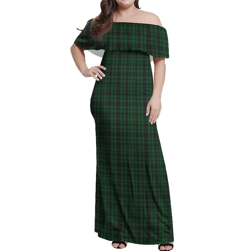 Menzies Green Tartan Off Shoulder Long Dress