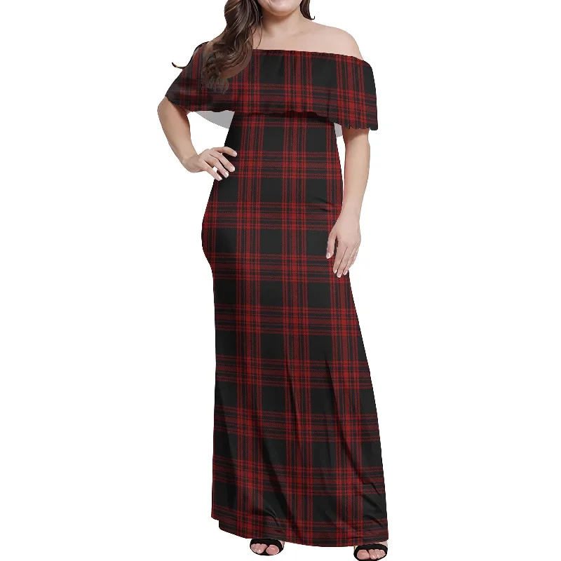 Menzies Hunting Tartan Off Shoulder Long Dress