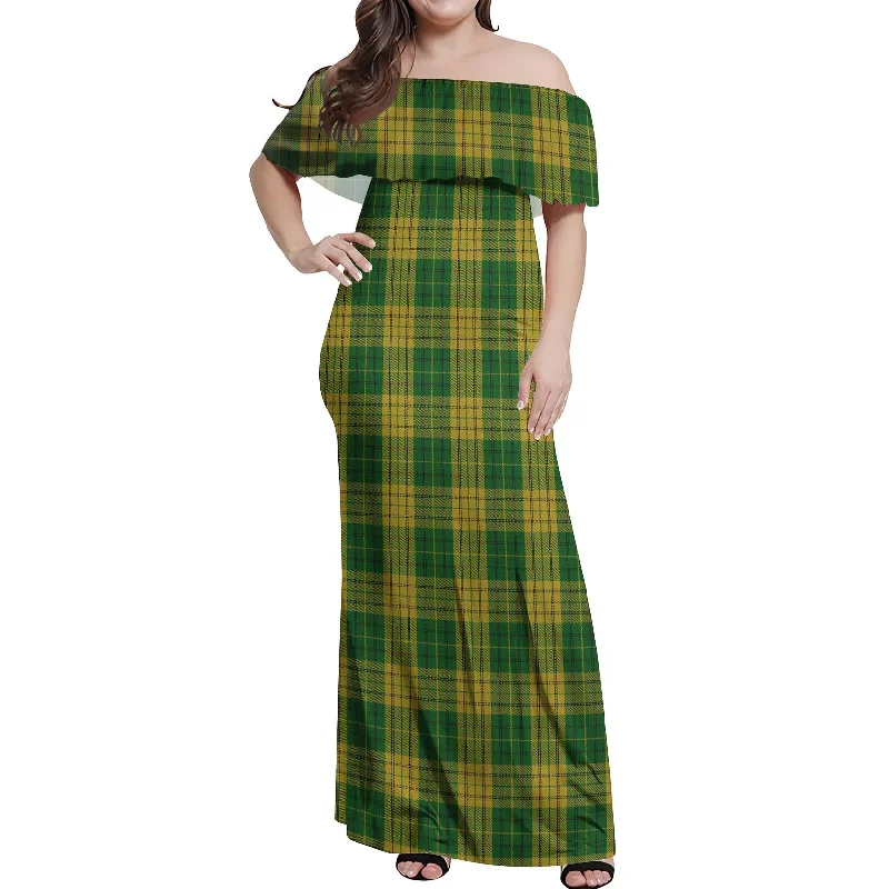 Meredith of Wales Tartan Off Shoulder Long Dress