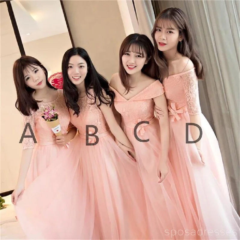 Mismatched Peach Lace Tulle Long Bridesmaid Dresses, BD005