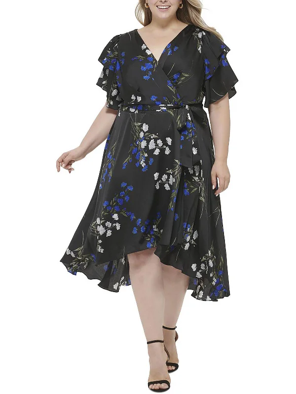 Plus Womens Floral Midi Wrap Dress