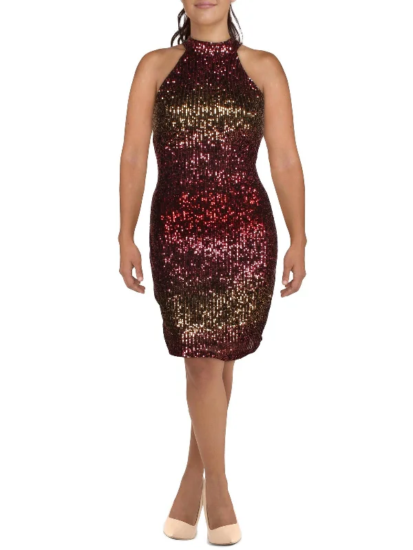 Plus Womens Sequined Midi Cocktail and Party Dress