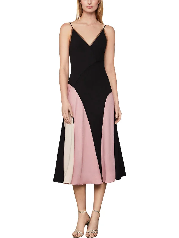 Womens Satin Colorblock Midi Dress