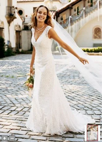 David's Bridal All Over Beaded Lace Trumpet Gown