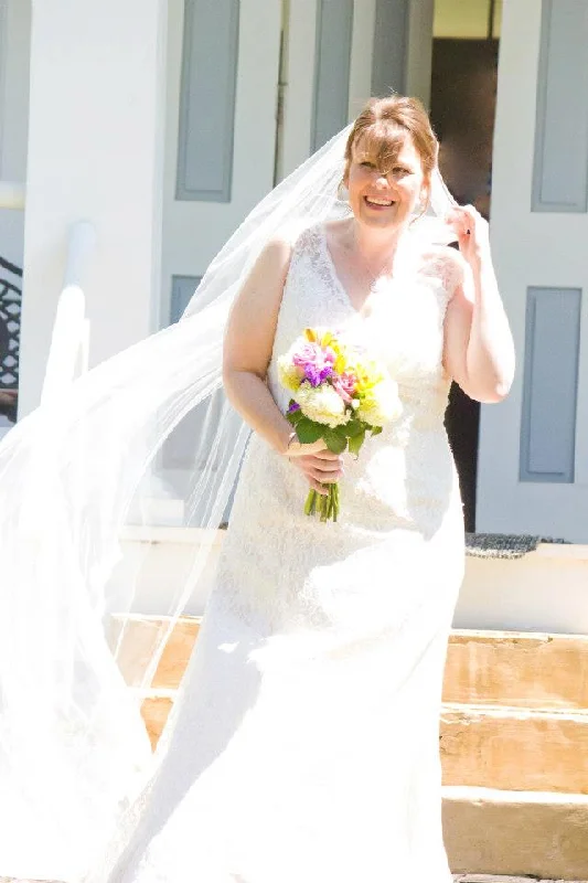 David's Bridal All Over Beaded Lace Trumpet Gown