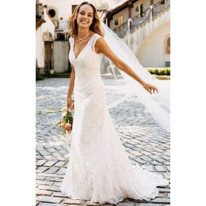 David's Bridal All over beaded lace trumpet gown T9612