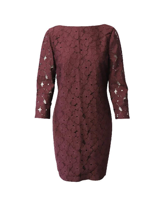 Diane Von Furstenberg Sarita Flower Lace Dress in Aubergine Purple Nylon