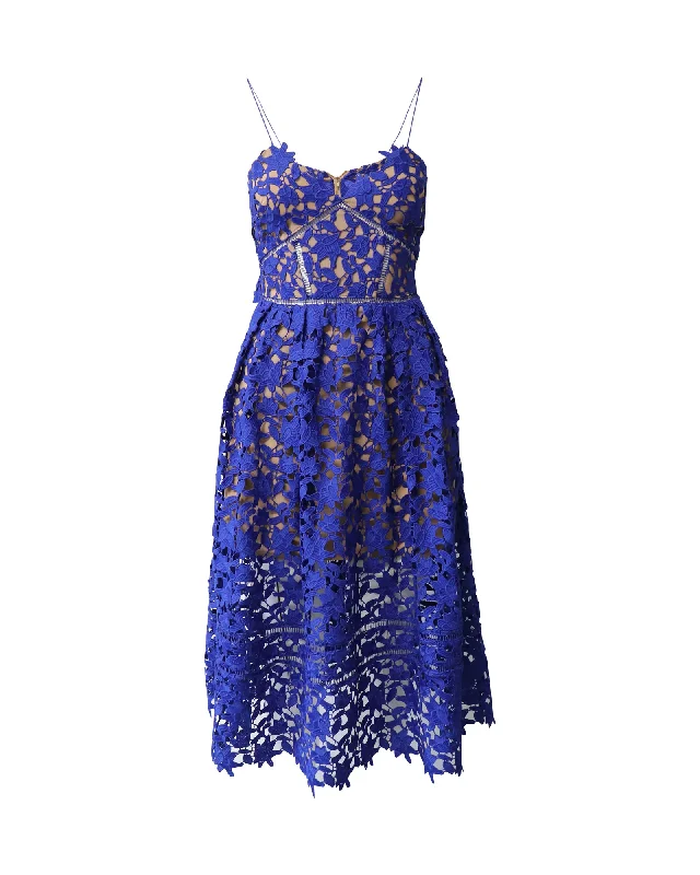 Self-Portrait Azaelea Lace Dress in Colbalt Blue Polyester