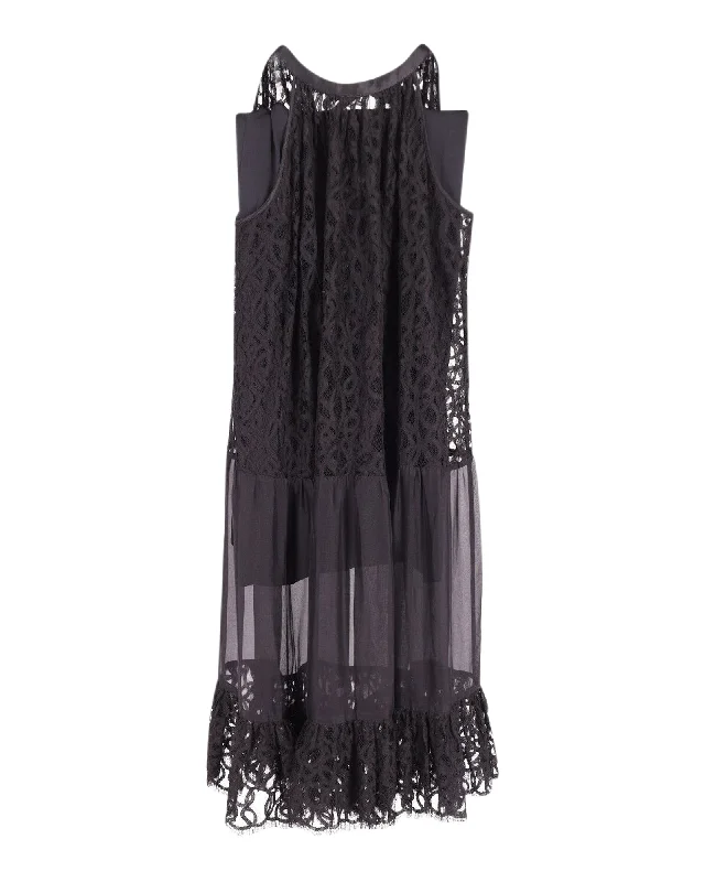 Temperley London Lily Halterneck Lace Dress with Slip in Black Silk