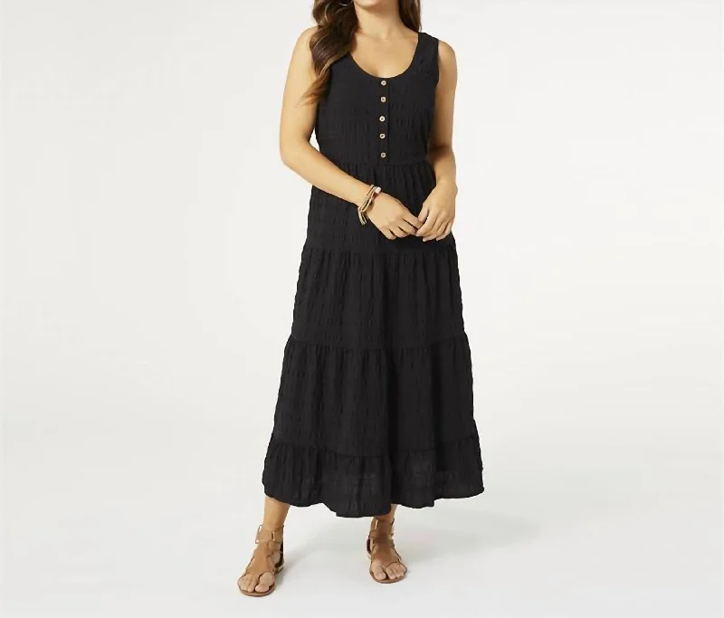 Meadow Gauze Tiered Tank Dress In Black