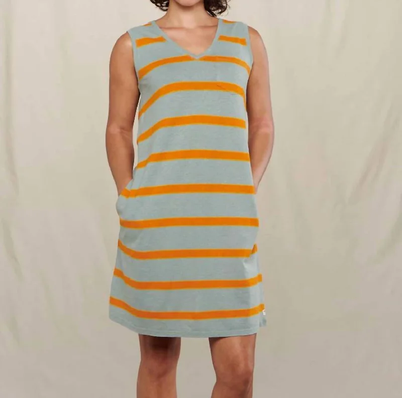 Grom Tank Dress In Pale Slate Wide Stripe