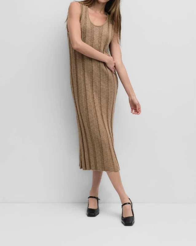 Heavyweight Ribbed Tank Dress In Khaki