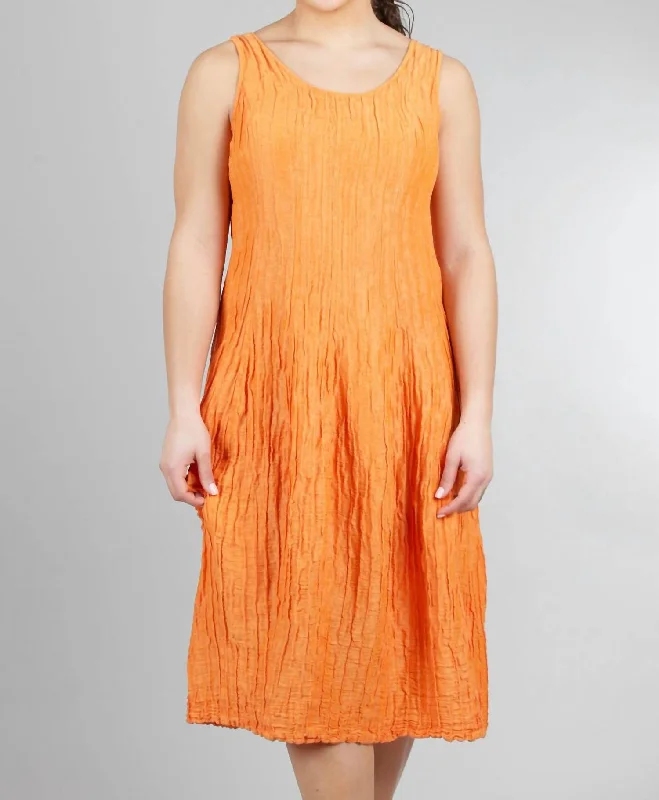 Silk-Linen Crinkle Tank Dress In Orange